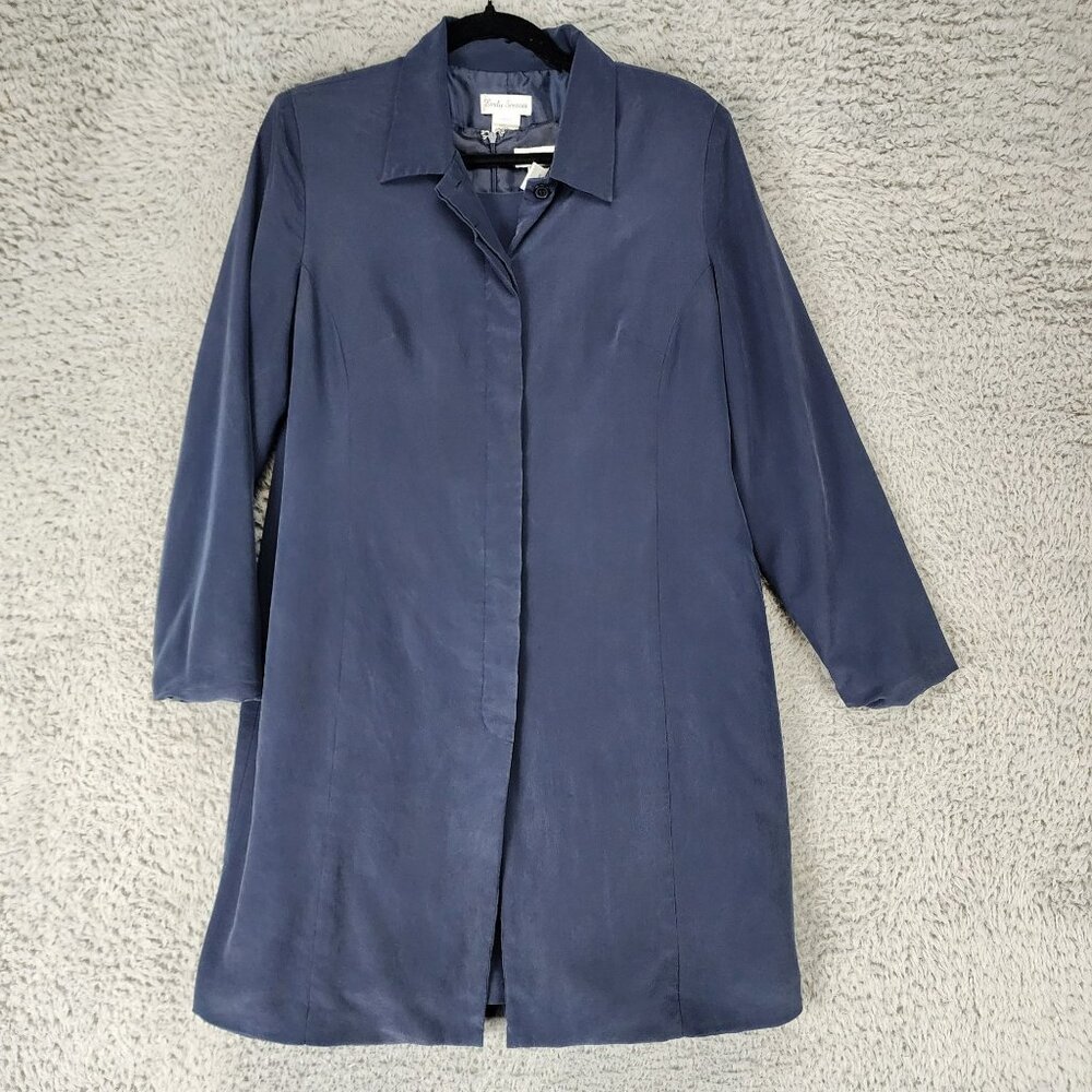Emily Spencer Dress Womens 14 Petite Blue 100% Silk Mid Length Jacket Set *Read*